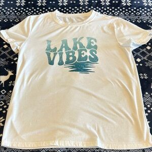 White T-Shirt with Blue 'Lake Vibes' Print